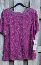 Candlelight &amp; Champagne Formal Top Purple Bead Sequin Zip Short Sleeve L... - £29.06 GBP