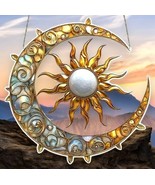 Celestial Sun &amp; Moon Faux Stained Glass Acrylic Art Suncatcher – 9in Fla... - $418.95 MXN