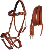 Horse Western Padded Leather Beaded Bitless Sidepull Bridle Reins 77RT08... - $58.40