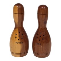 Vtg Wooden Bowling Pins Salt and Pepper Shakers Mid-Century Kitchen Collectible - £12.62 GBP