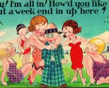 Vtg Linen Postcard - I&#39;m All In - Put a Weekend Up Here Comic Cartoon Go... - $6.36