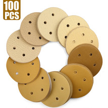 100Pc 5 In Gold Sanding Discs 60-1000 Grit Hook Loop 5-Hole Orbital Sand... - $36.09