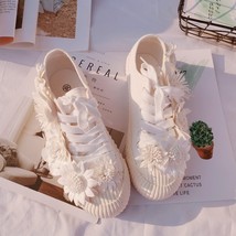 Female Flower Casual Shoes Summer Fashion Canvas Shoes Women&#39;s Lace-up Korean Wh - £51.88 GBP