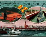 Golden Gate Panama Canal Greetings From San Francisco CA Unused DB Postc... - $8.87