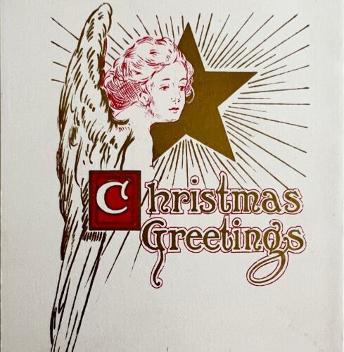 Primary image for Christmas Greetings Card Angel Gold Star Buffalo NY Sailboat 1908 PCBG11B
