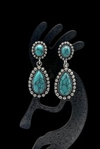 Southwestern Navajo Style Silver Tone Faux Turquoise Multi Stone Dangle Earrings - £10.38 GBP