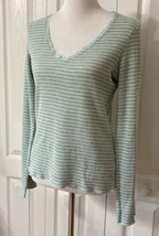 Victoria Secret Thermal Pajama Top Sz Large Green Gray Stiped Long Sleeves - $10.88