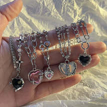 Y2K Accessories Peach Heart Water Drop Pendant Necklace Pink Crystal Egirl Sweet - £0.57 GBP