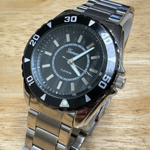 Geneva Platinum Quartz Watch Men Rotating Bezel Silver Black Analog New Battery - £26.00 GBP