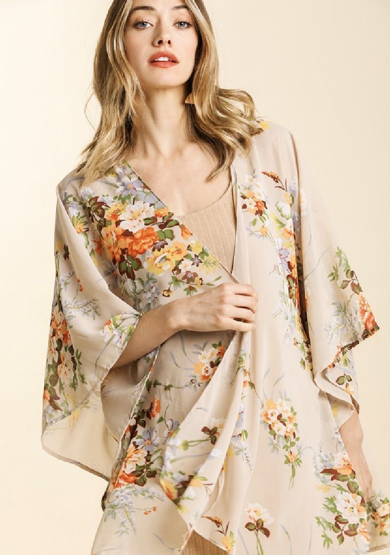 New Umgee S/M M/L English Garden Open Front Flowy Chiffon Kimono Sleeve ... - $20.00