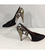 Amano by Walter Pyes, Black Fabric Stiletto Pewter Accents Heel Shoes Sz 7M - $68.36 CAD