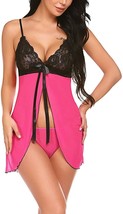 Women&#39;s V Neck Floral Lace Babydoll Lingerie Open Front Mesh Chemise Size XL - £10.17 GBP