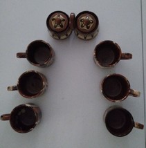 Vintage Redware Artisan Set Of 6 Cups &amp; Double Condiments - £55.37 GBP