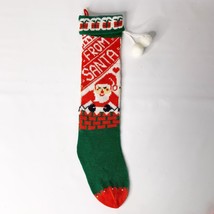 Vintage Knit Christmas Stocking Santa Claus Red Green Yarn Crochet Smoke-FREE - £15.38 GBP