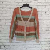 Zenana Outfitters Womens Cardigan Medium Multi Striped Distressed Knit S... - $26.98