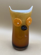 Vintage Glass Art 3D Owl Amber Vase Applied Eyes and Nose 8&quot; - £17.74 GBP