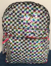 NWT Checkered Rainbow Wonder Nation Multicolor Sequin New School Backpack ~794A - £12.85 GBP