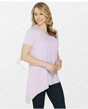 Lisa Rinna Collection V-Neck Top with Chiffon Back Detail Orchid Petal Small - £11.23 GBP