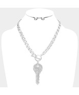 Silver Crystal Key Pendant Toggle Necklace Chain - £23.38 GBP