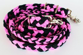 Roping Knotted Horse Tack Western Nylon Barrel Reins Braided Pink Black ... - $16.99