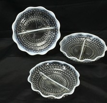 Fenton Opalescent Glass Moonstone Hobnail Divided Dish 7.5&quot; Lot of 3 - £20.03 GBP