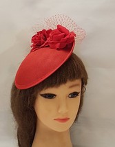 FASCINATOR,Red Hat with red Roses. Wedding, Church hat  fascinator Goodw... - $49.80