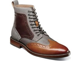 Stacy Adams Finnegan Wingtip Lace Up Boot Suede Leather Cognac Multi 254... - $104.40
