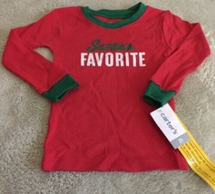 NEW Carters Boys Red Green Santa&#39;s Favorite Snug Long Sleeve Pajamas Shirt 2T - £5.10 GBP