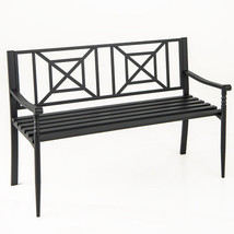 51 Inch Metal Bench with Curved Armrests for 2-3 People-Black - Color: B... - $188.99
