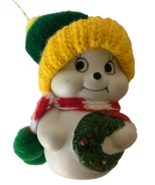 Snowman Bell Porcelain Ornaments Gift Co Snowmen Knitted Hat Christmas W... - £11.78 GBP