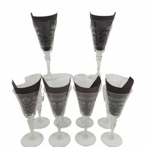 Glass Wine Water Glasses Clear Etched Design Set of 6 - £32.68 GBP