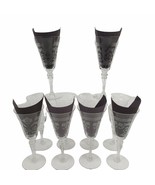 Glass Wine Water Glasses Clear Etched Design Set of 6 - £32.62 GBP
