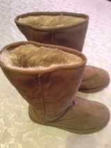Size 2 Justice boots tan faux suede fur lining girls - $13.99