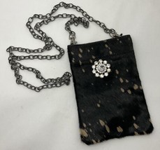 Horsehair Crossbody Phone Bag 7” Tall Black Leather with Chain Strap YOU... - $24.70