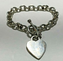 Very Nice Heavy Chain Link Heart Bracelet Sterling Silver .925 - £99.45 GBP