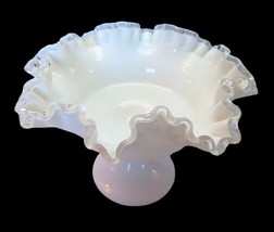 Fenton Milk Glass Silver Crest Clear Ruffle Edge Footed Fruit Bowl 8 1/2&quot; - £22.90 GBP