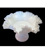 FENTON MILK GLASS SILVER CREST CLEAR RUFFLE EDGE FOOTED FRUIT BOWL 8 1/2&quot; - £22.90 GBP