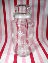 Festive Vintage  Anchor Hocking Glass Snowflake 9&quot; Graphic Dry Good Jar ... - £14.33 GBP