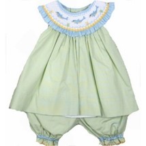 Adorable Green Aqua Petit Ami Smocked Dophin Girl Boutique Set, Angel Sleeve - £42.57 GBP+