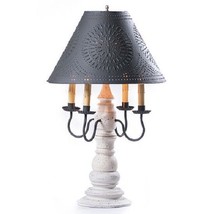 Large Colonial Table Lamp with Punched Tin Shade - Distressed White USA HANDMADE - £400.47 GBP