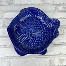 Deltis Portugal Cobalt Blue Fish Ceramic Dish Bowl 9.5&quot; Diameter - $16.25