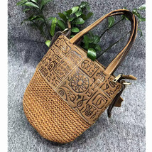 Vintage Pea Bag Handbag Handbag Handmade Wax Rope Stitching Genuine Leather Sing - $87.00