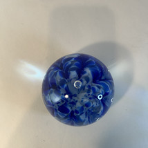 Vintage Monte Dunlavy Art Glass Paper Weight with Blue Flowers - $27.08