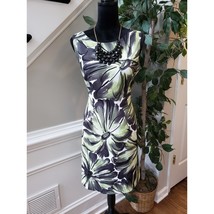 Connected Appreal Sheath Dress Womens 12 Black Green Floral Stretch Back... - £21.38 GBP