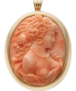 Carved Coral Cameo Pendant set in 10k Gold 2-3/16&quot; x 1-5/8&quot; 38.9g - $3,601.39