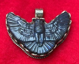 Tantric Buddhist Carved Labradorite Flying Owl In Silver Pendant ~ Nepal - £47.07 GBP