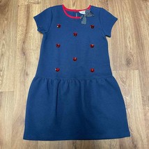 Lands End Girls Red White Blue Quilted Heart Embellished Bow Dress Size 14 Large - £20.57 GBP