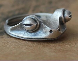 925 Silver Frog Ring, Funny Frog Ring, Spirit Animal Ring, Quirky Frog Ring, Hip - £20.15 GBP