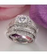 3.10Ct Round CZ 925 Sterling Silver Engagement Wedding Anniversary Trio Ring Set - $2,451.69 MXN