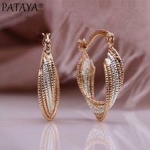 PATAYA New Two Tone Layered Hoop Earrings 585 Rose Gold Color Quality Fashion Je - £17.10 GBP